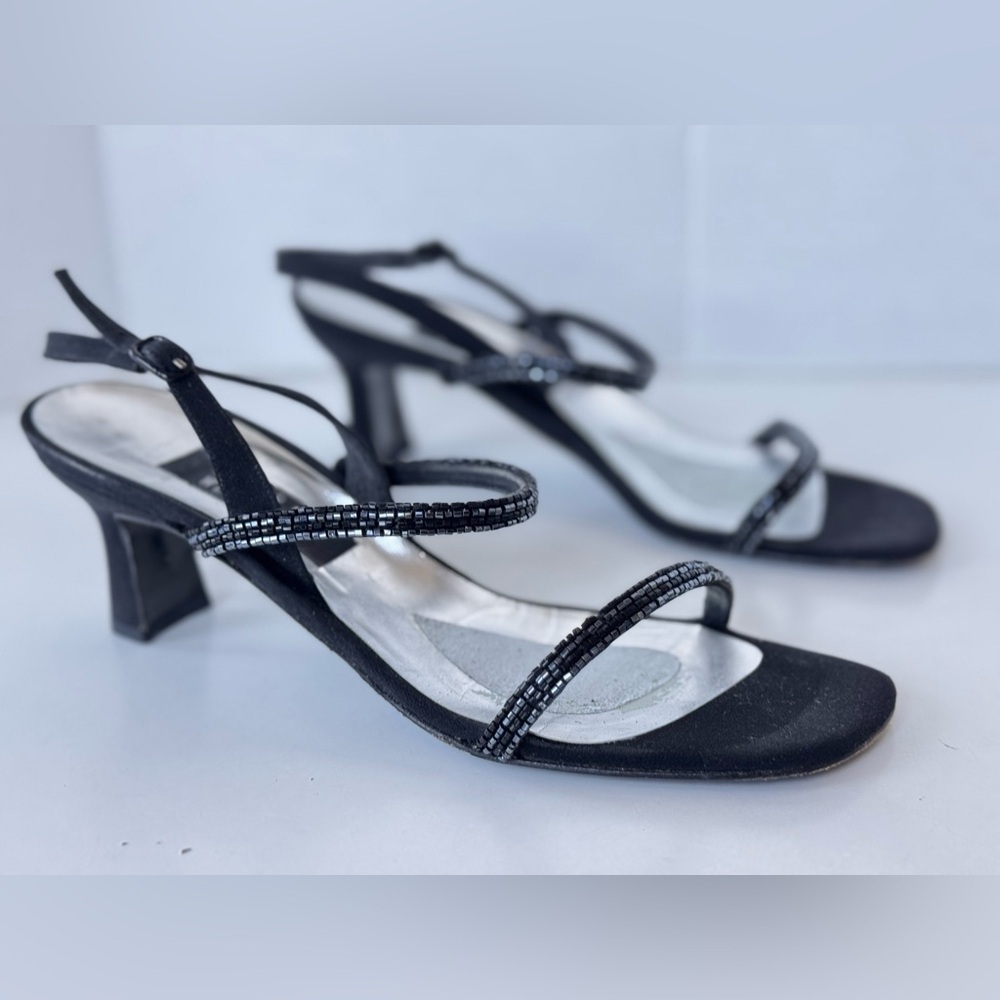 Vintage 90s Y2K Stuart Weitzman Strappy Beaded Heel Sandals Shoes